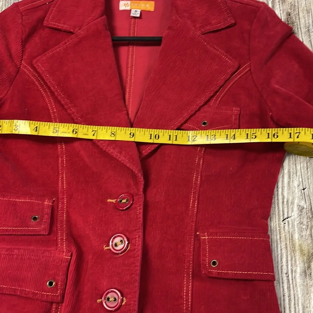 Tulle Red Y2K Corduroy Grommet Sleeve Stretchy Button Front Blazer Jacket Small - Picture 6 of 10